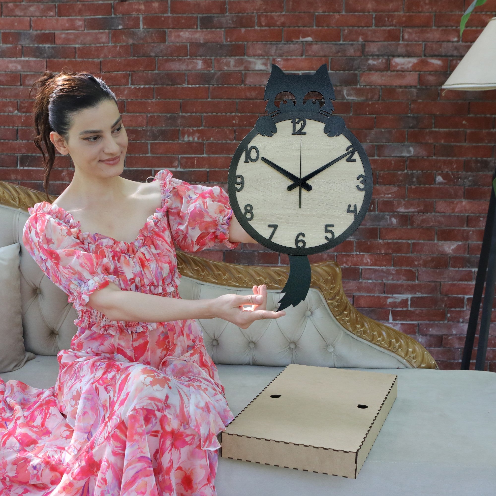 Wooden Cat Wall Clock – Handmade Silent Wall Decor for Cat Lovers