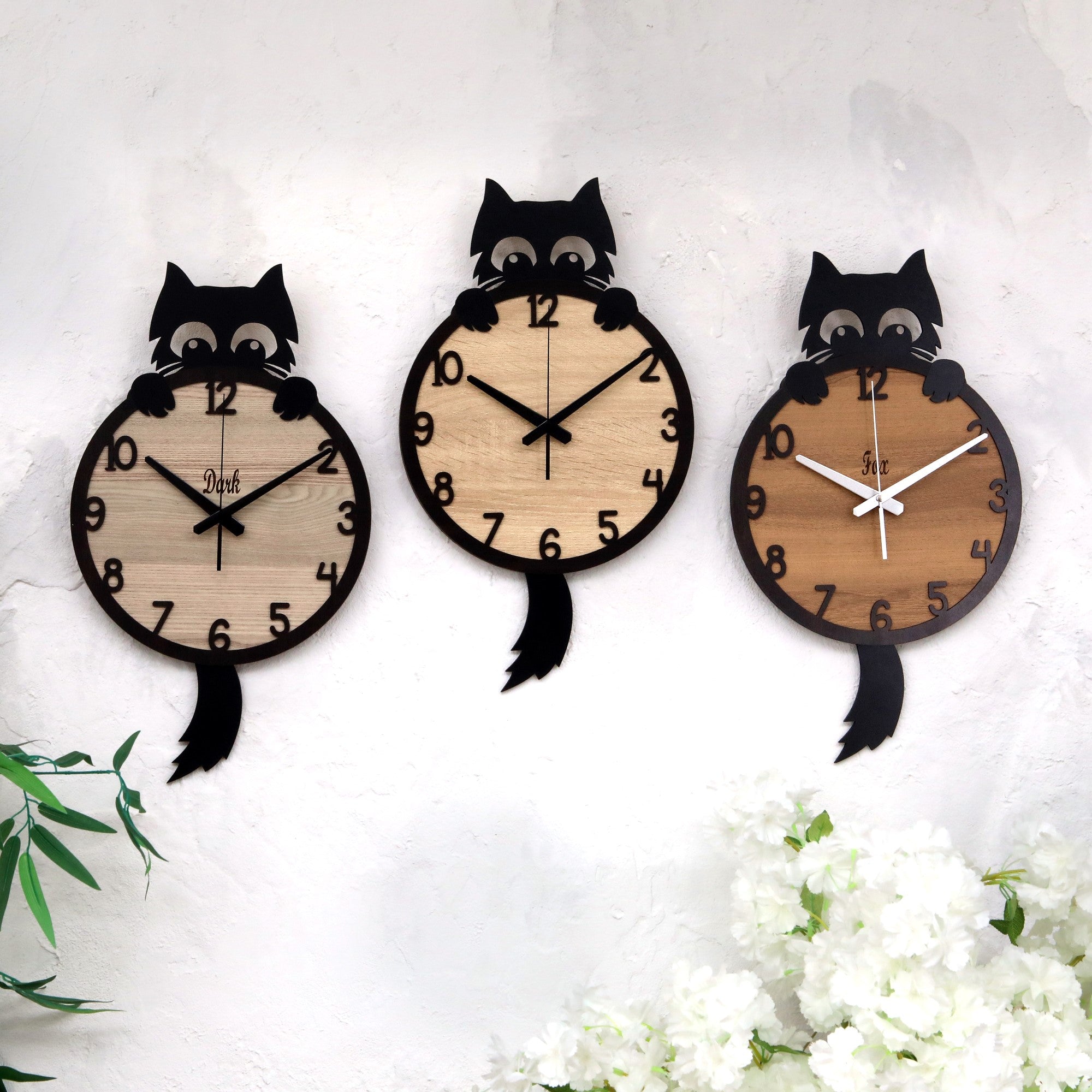 Wooden Cat Wall Clock – Handmade Silent Wall Decor for Cat Lovers