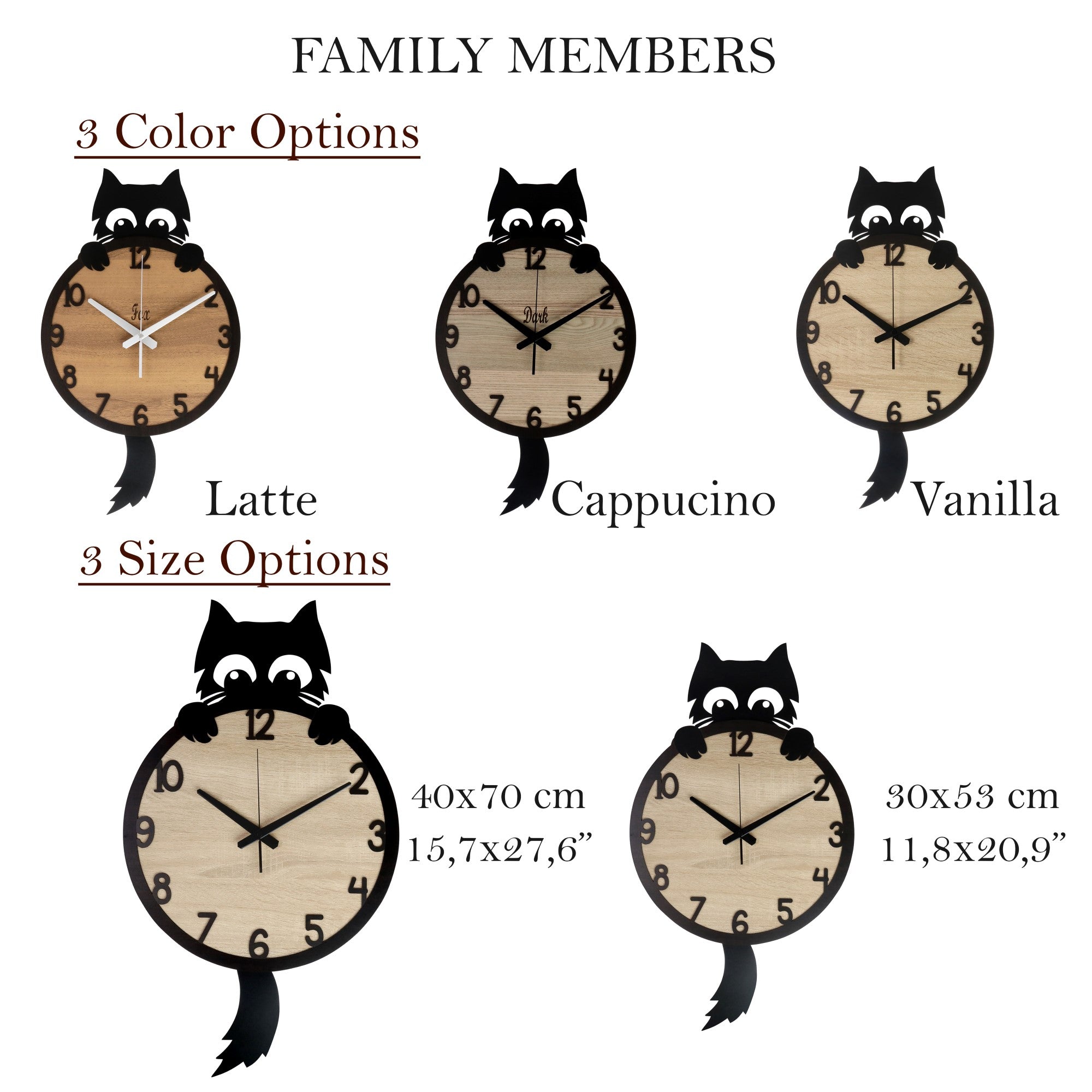 Wooden Cat Wall Clock – Handmade Silent Wall Decor for Cat Lovers