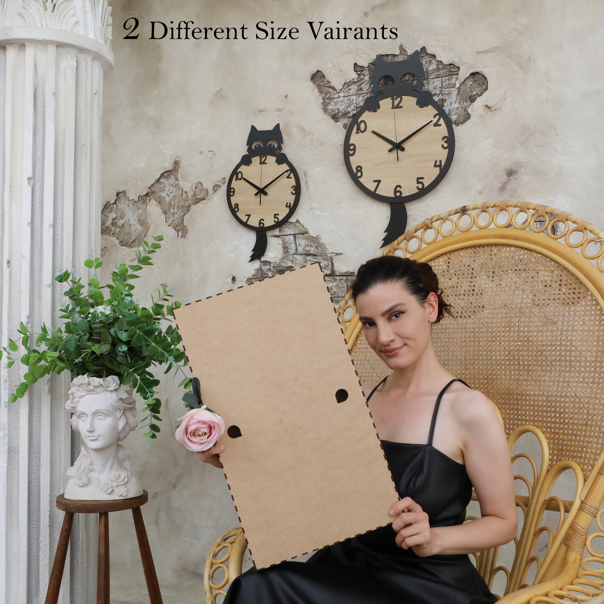 Wooden Cat Wall Clock – Handmade Silent Wall Decor for Cat Lovers