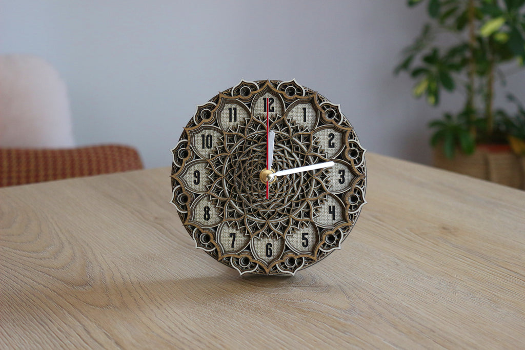 Mandala Wood Desk Clock