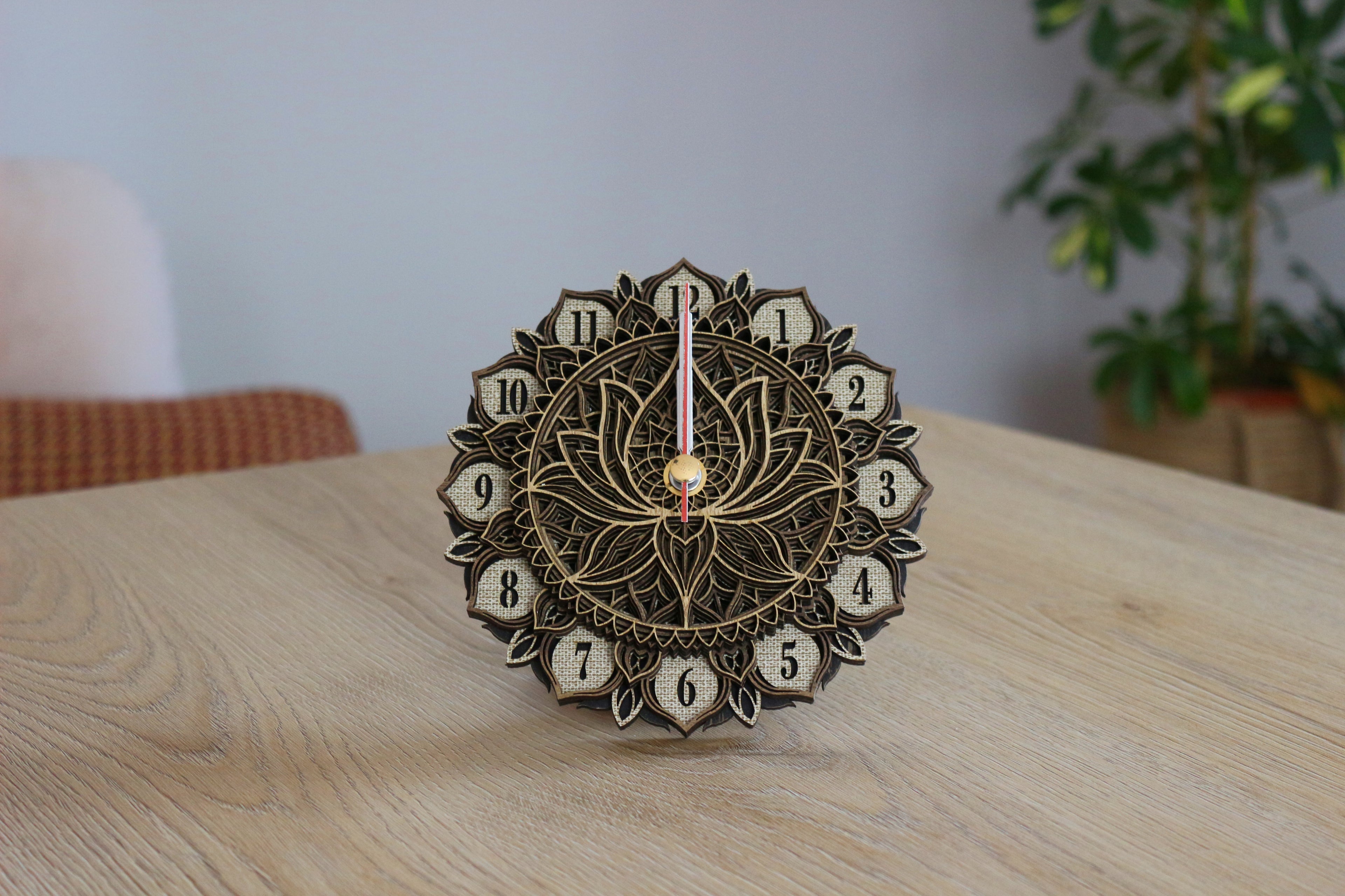 Mandala Wood Desk Clock