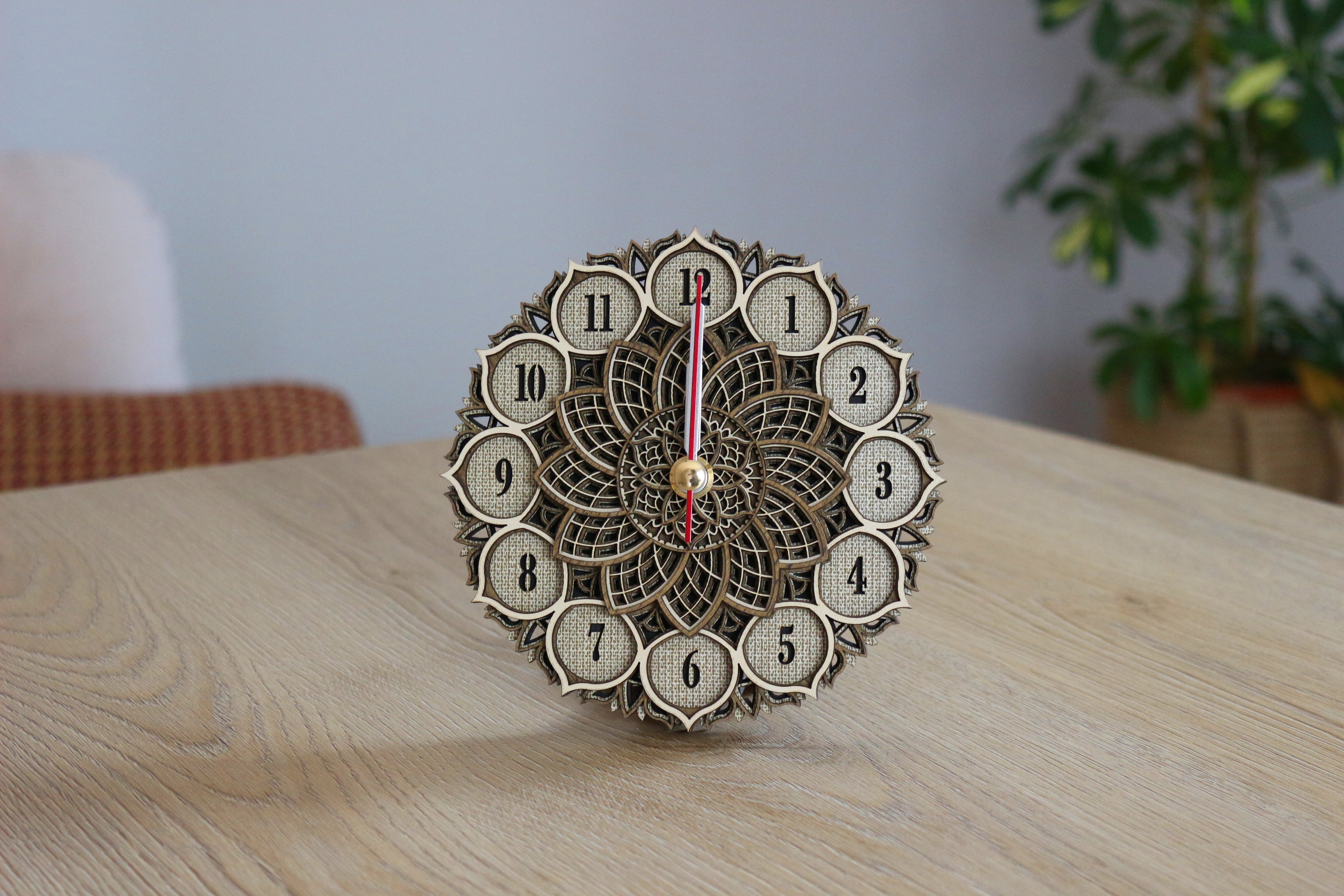 Mandala Wood Desk Clock
