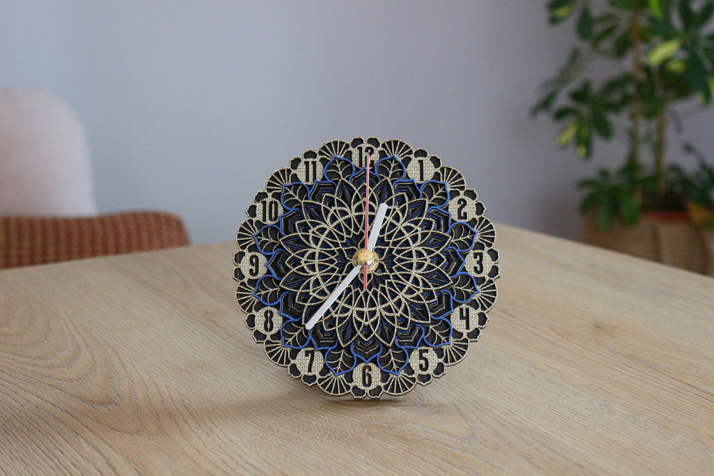 Mandala Wood Desk Clock