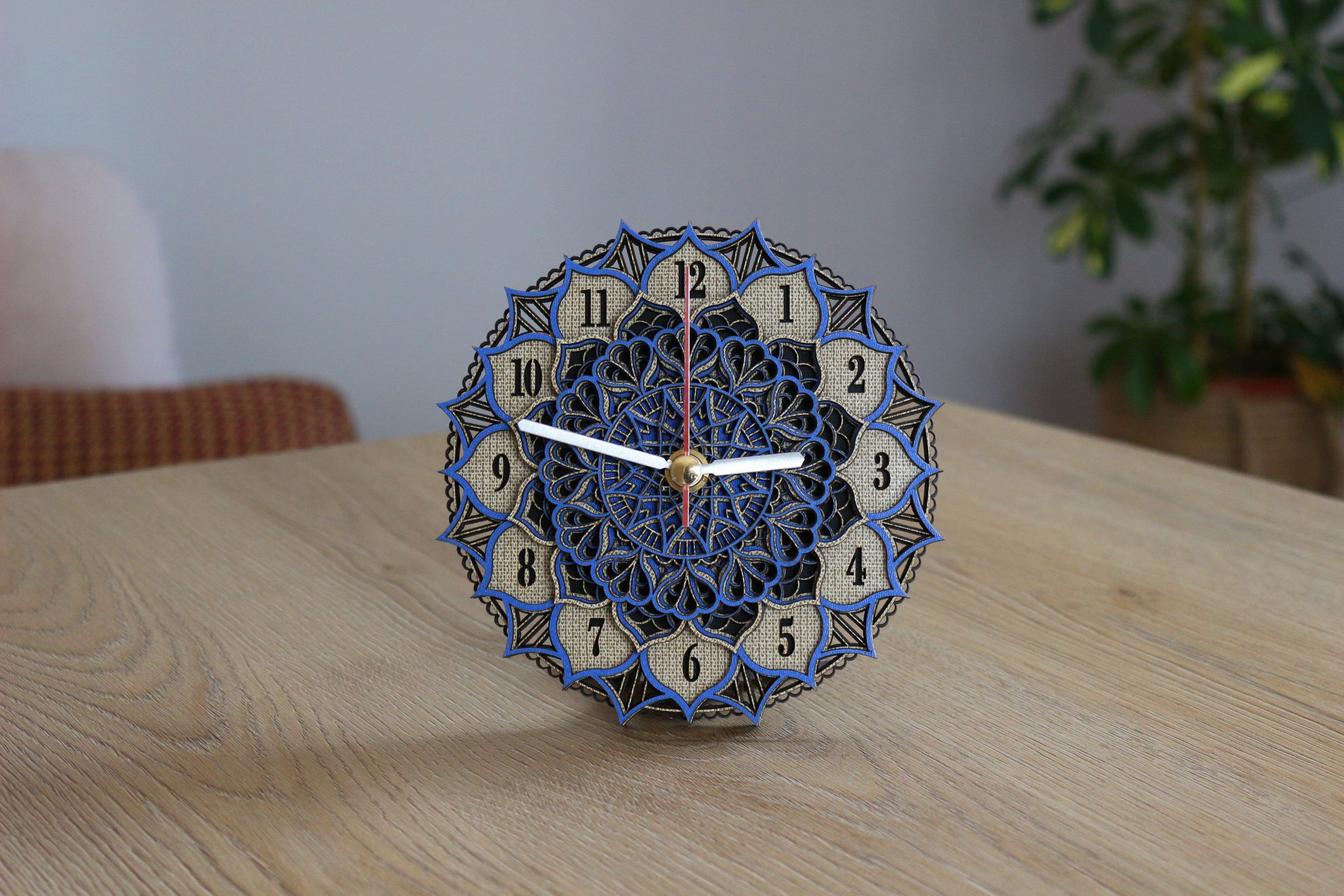 Mandala Wood Desk Clock