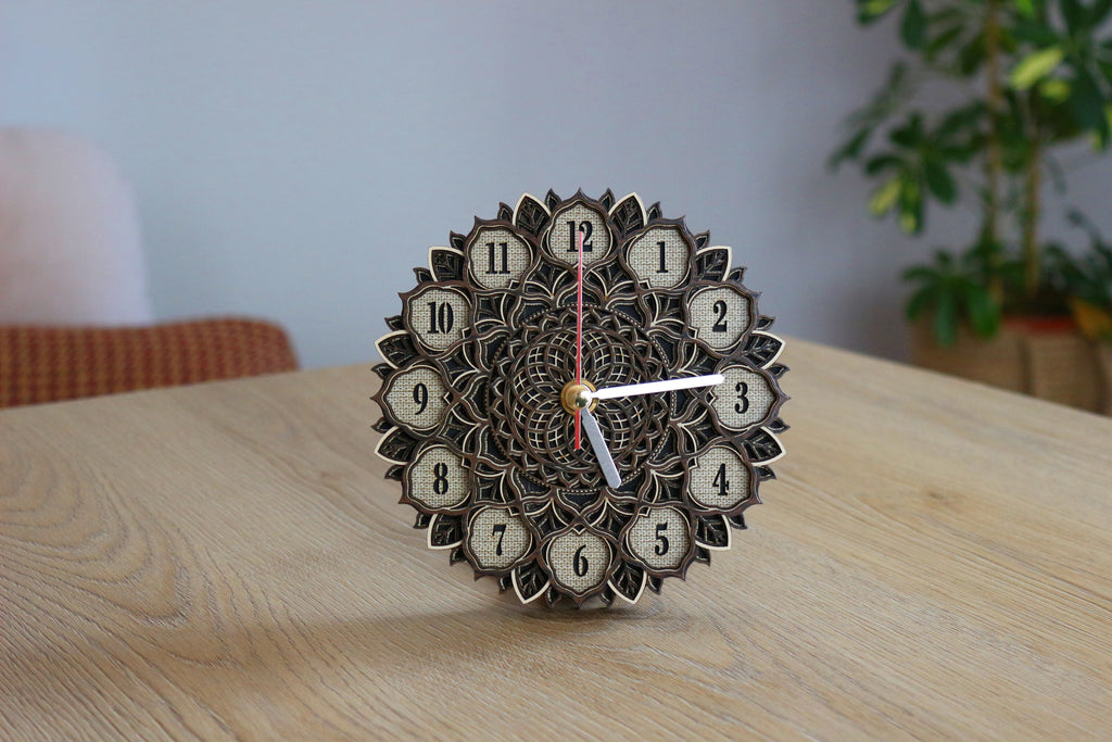 Mandala Wood Desk Clock