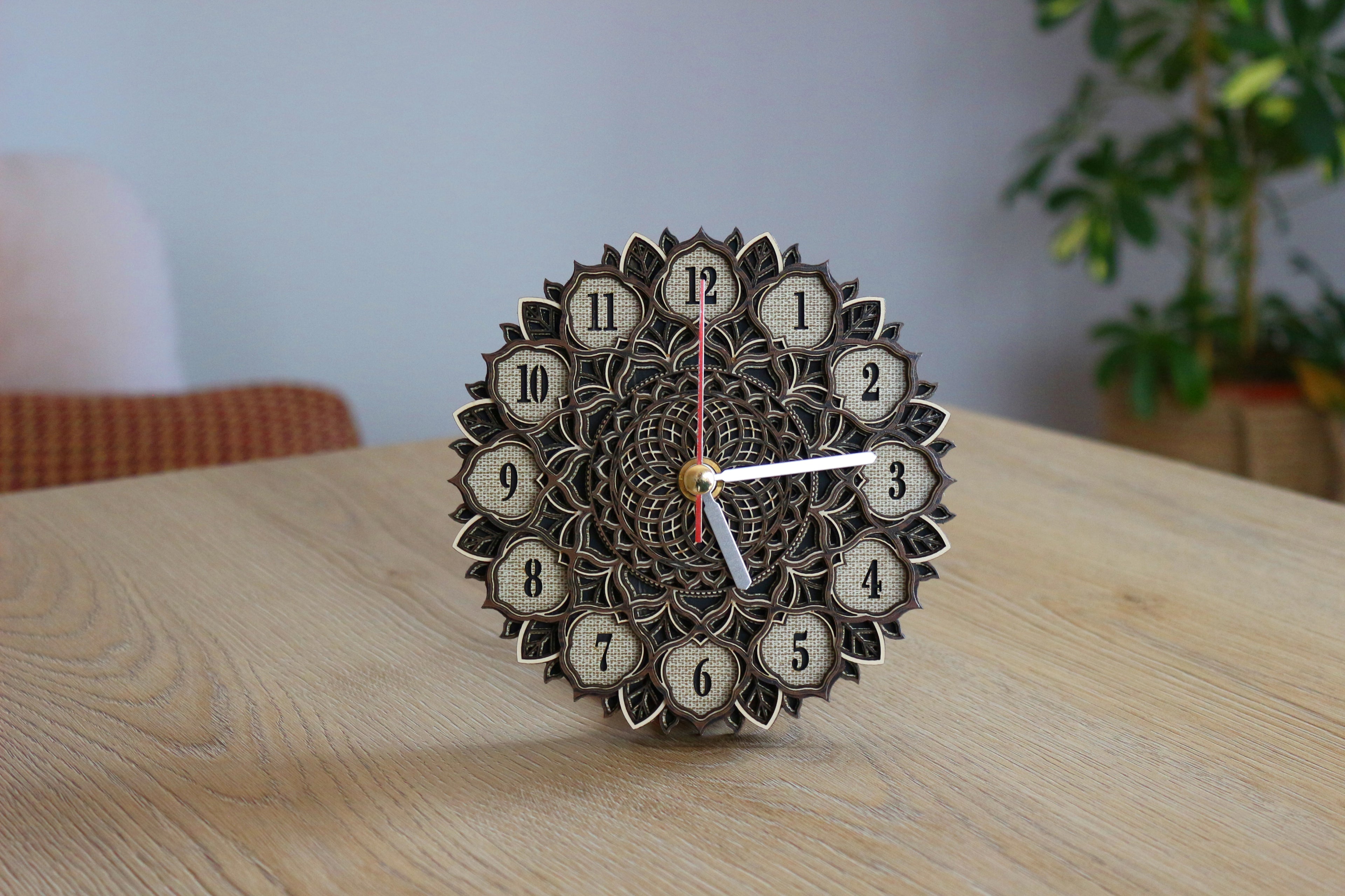 Mandala Wood Desk Clock