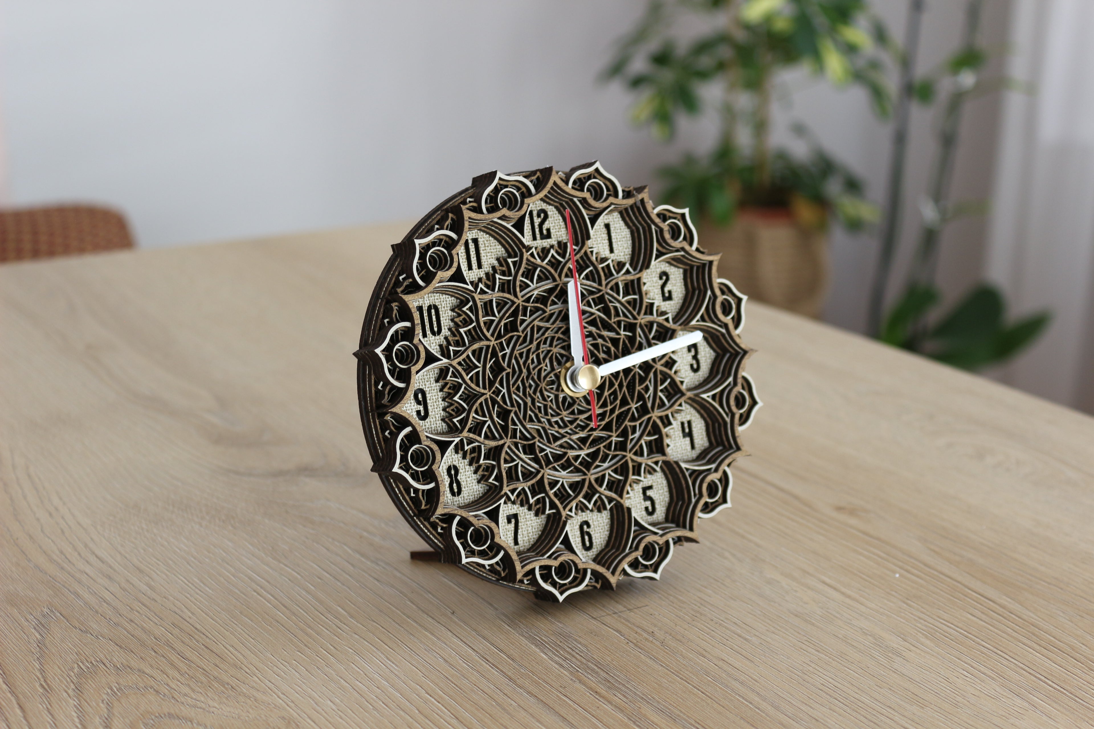 Mandala Wood Desk Clock