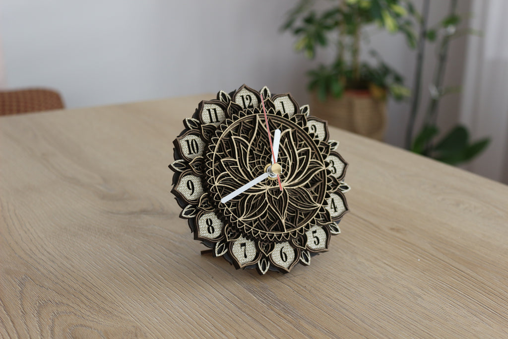 Mandala Wood Desk Clock