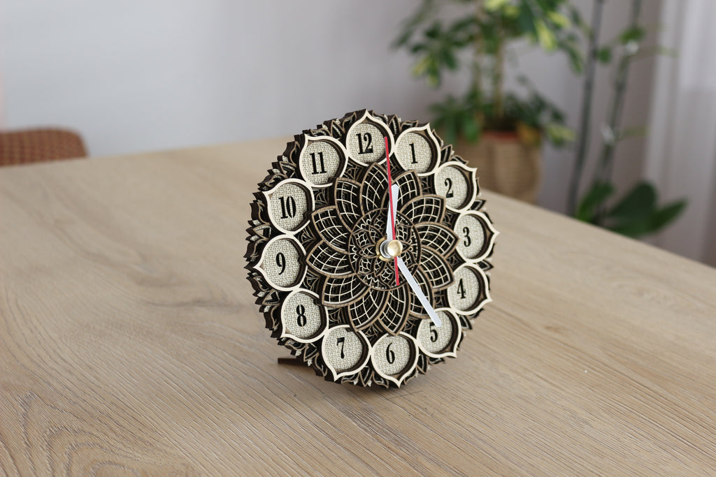 Mandala Wood Desk Clock