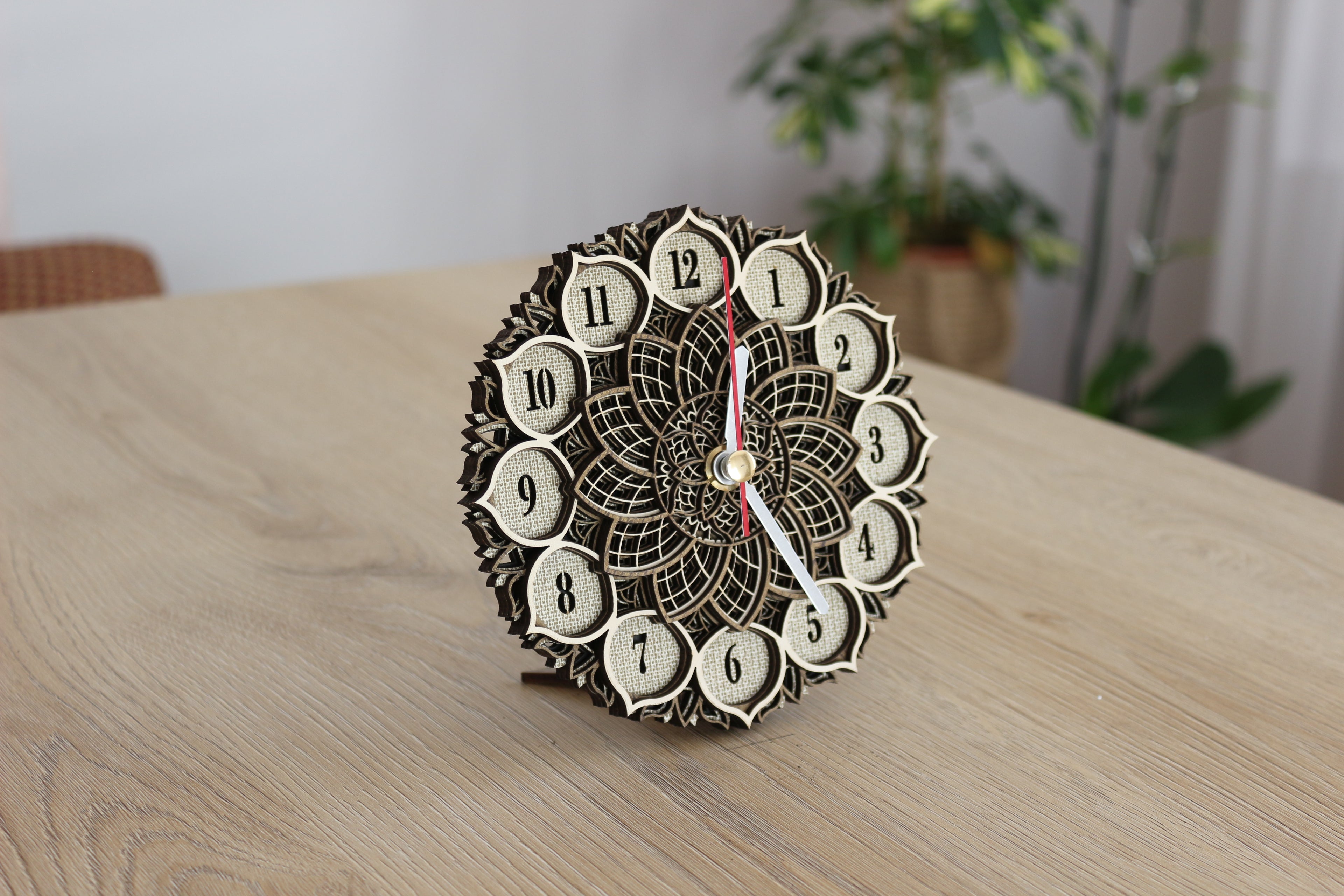 Mandala Wood Desk Clock