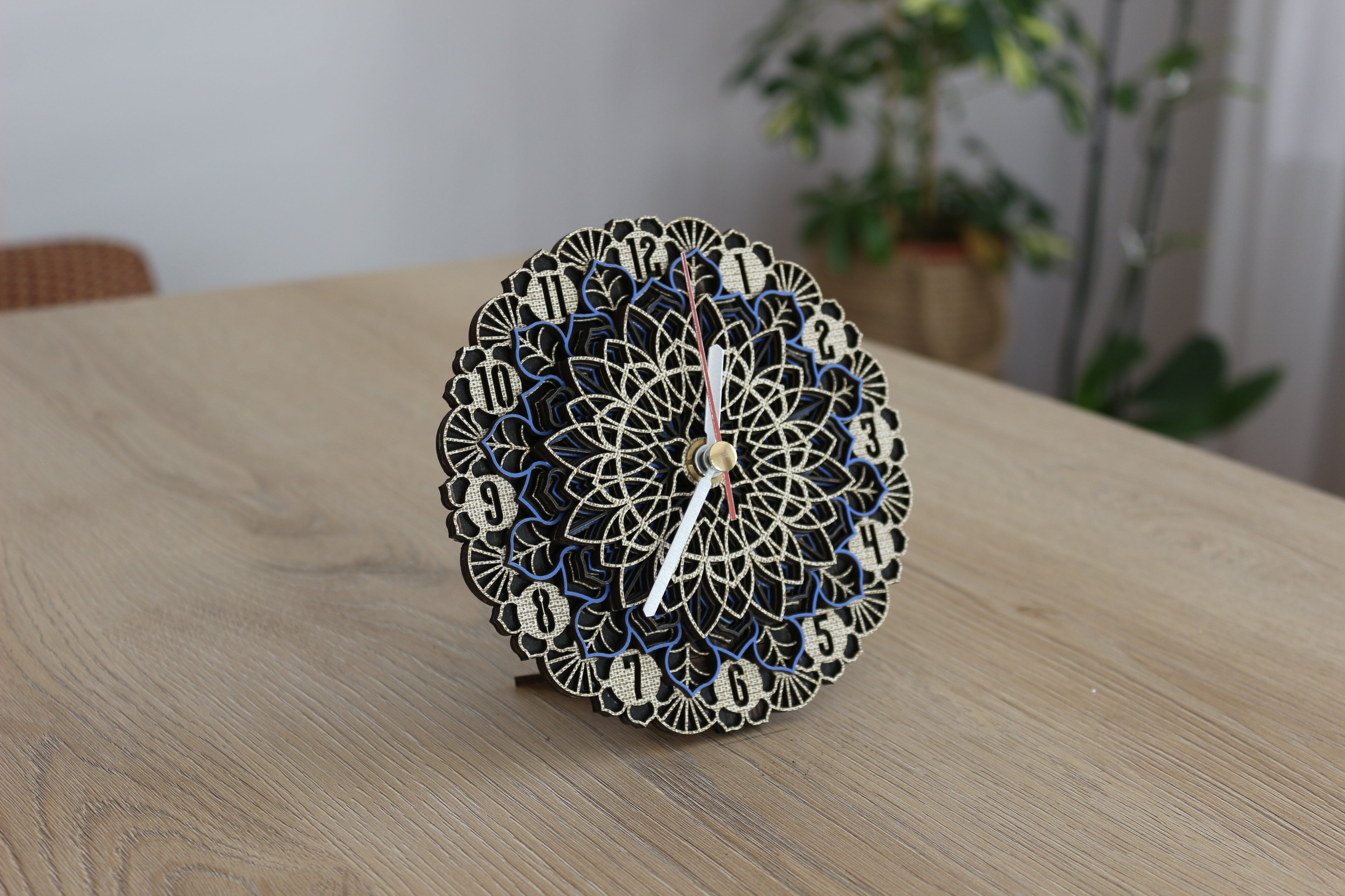 Mandala Wood Desk Clock