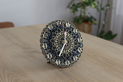 Mandala Wood Desk Clock