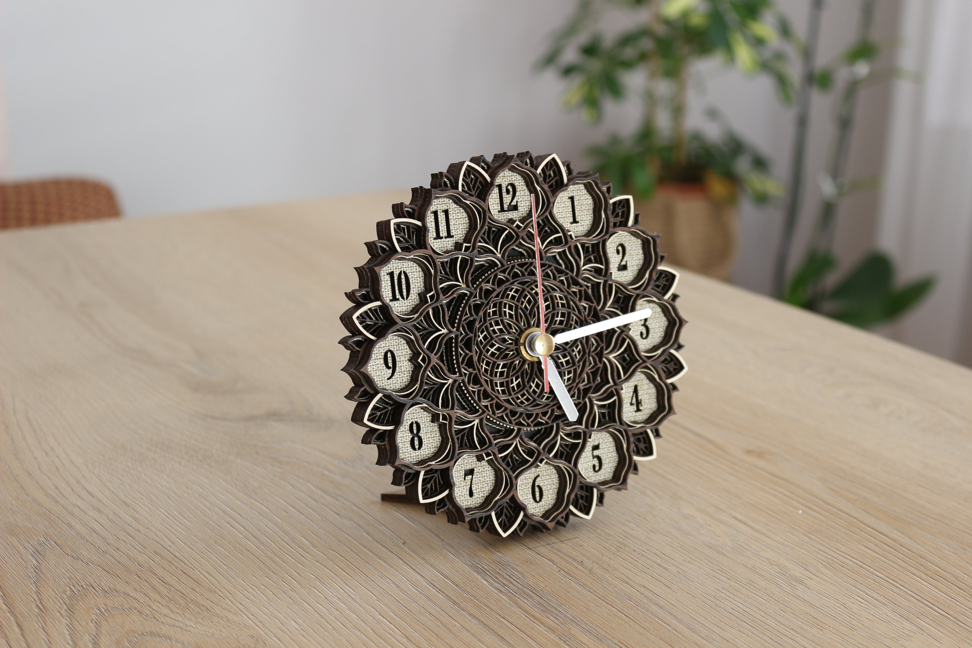 Mandala Wood Desk Clock