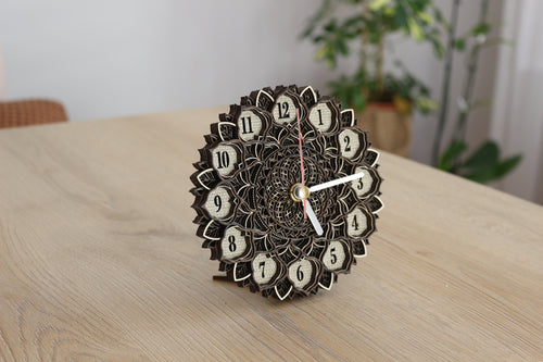 Mandala Wood Desk Clock