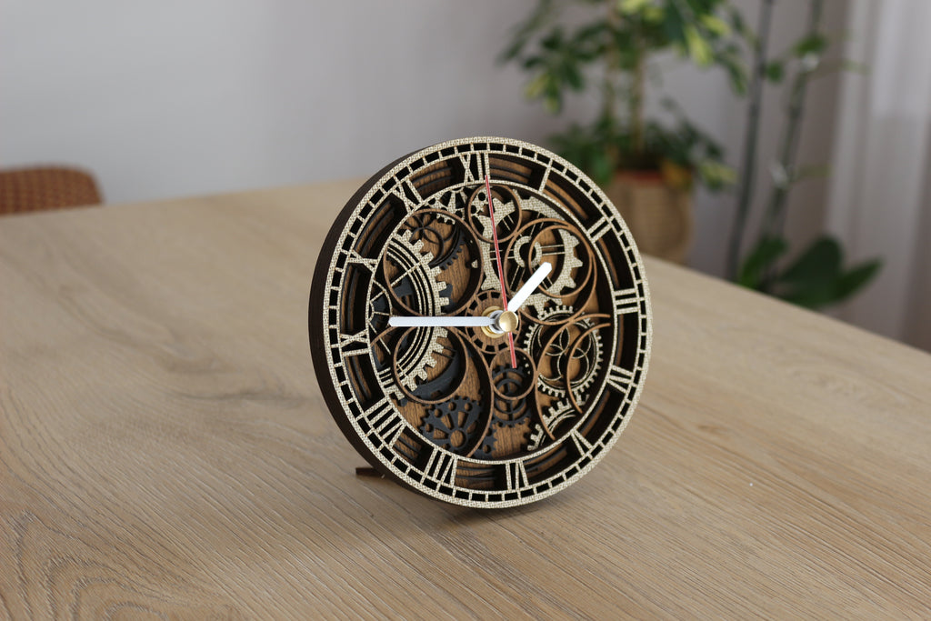Mandala Wood Desk Clock
