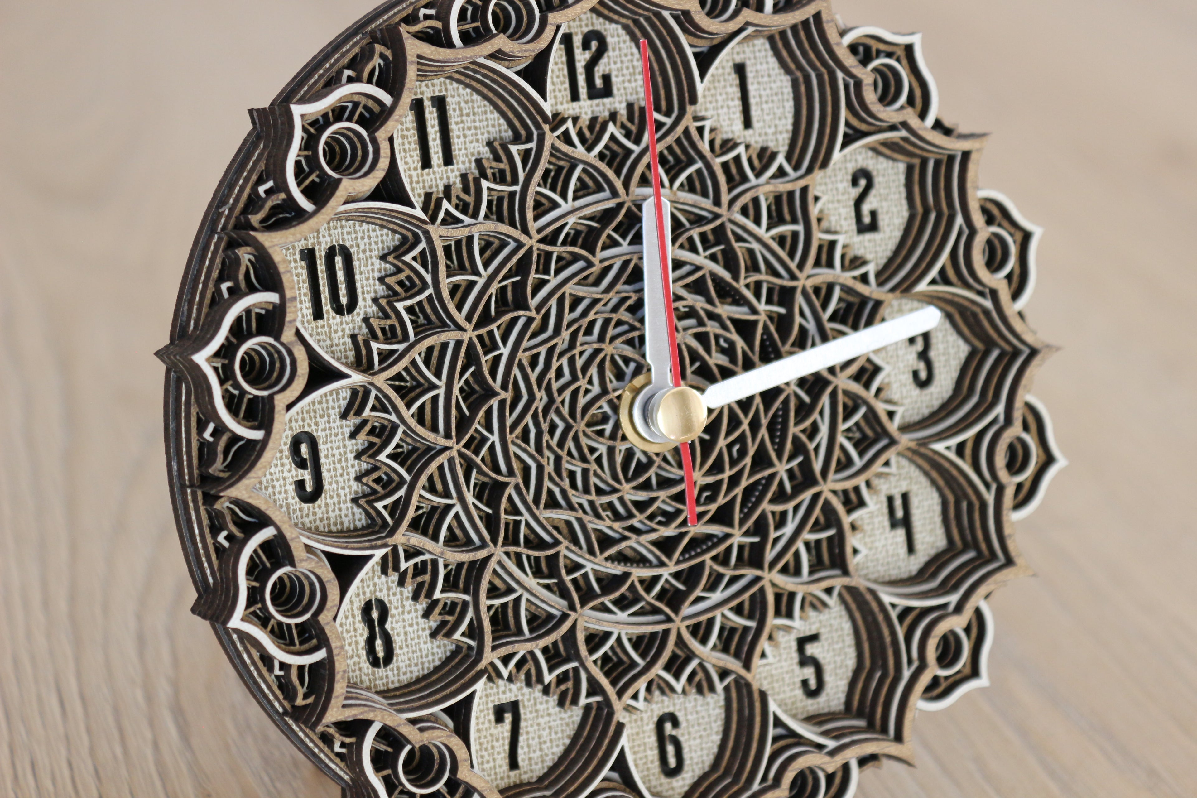 Mandala Wood Desk Clock