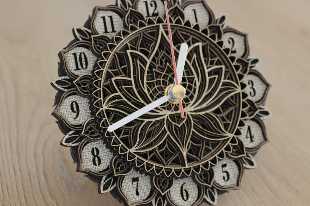 Mandala Wood Desk Clock