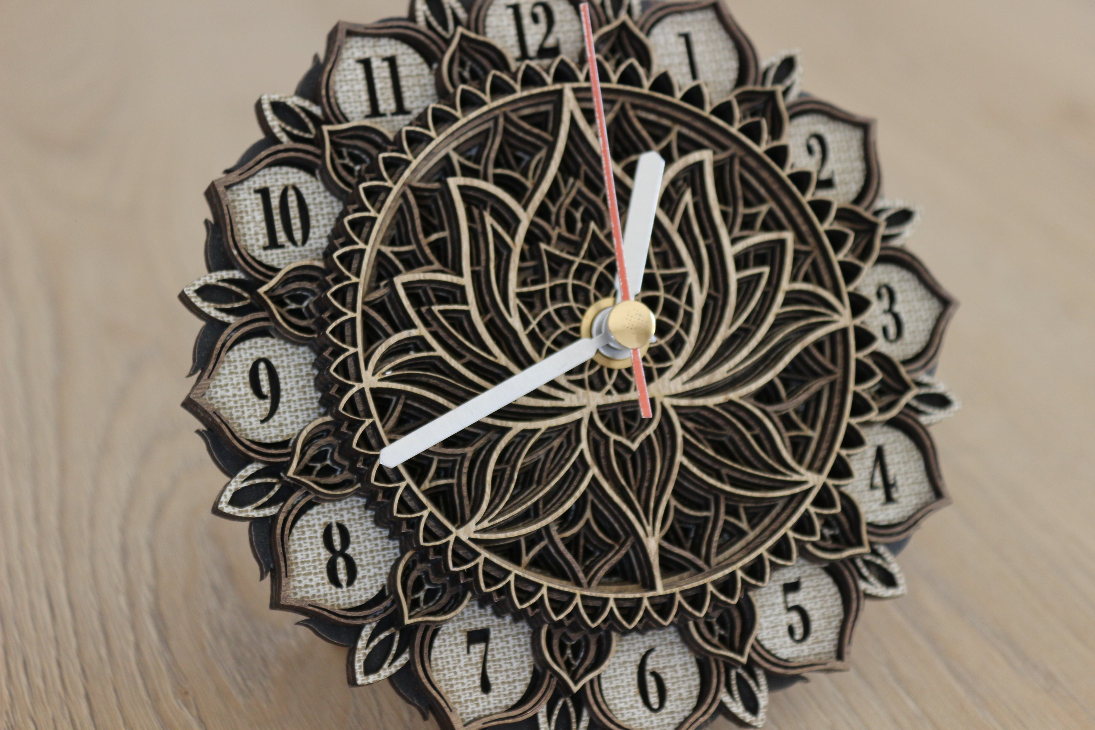 Mandala Wood Desk Clock