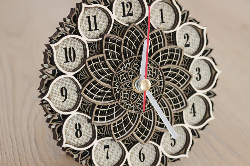 Mandala Wood Desk Clock