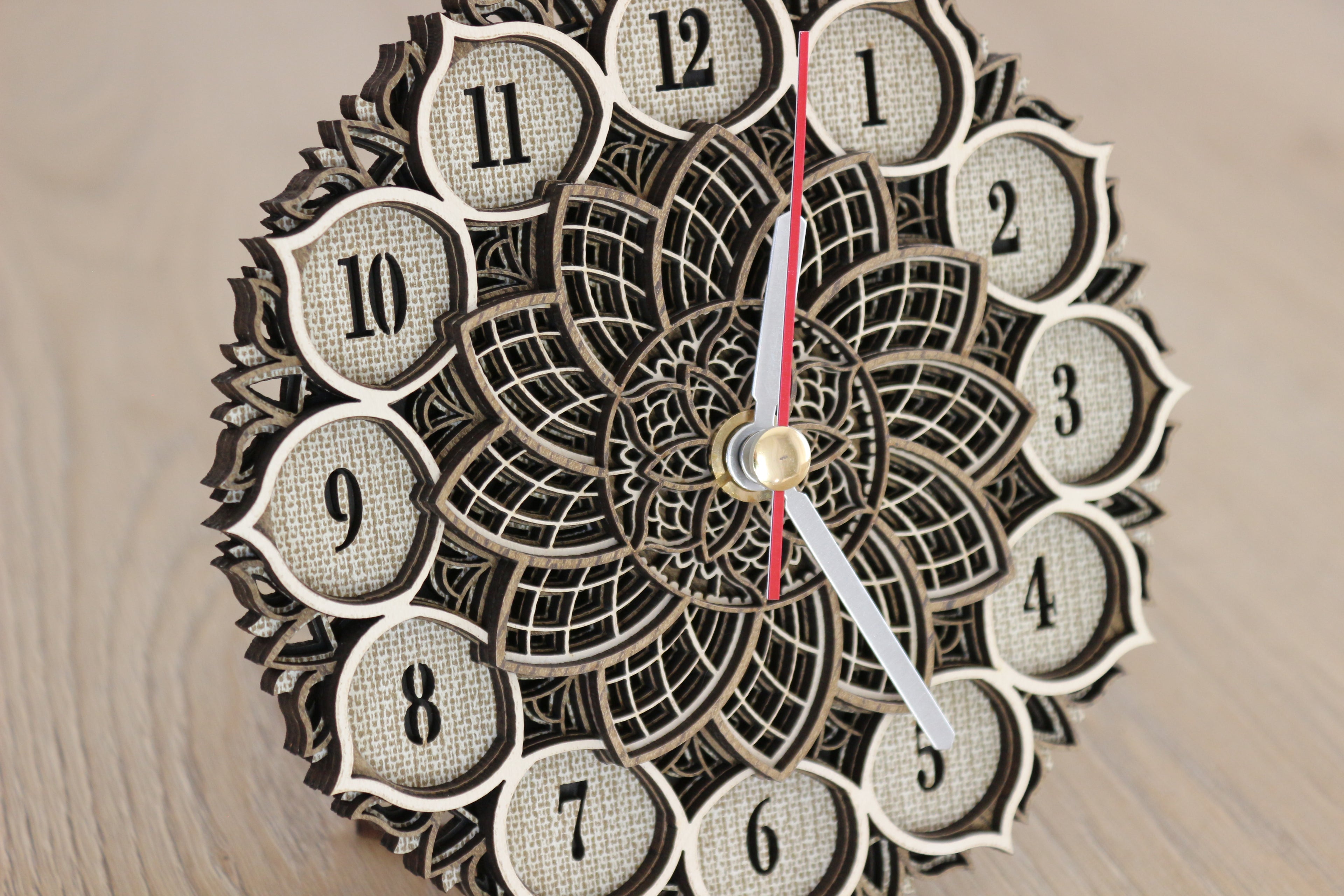 Mandala Wood Desk Clock