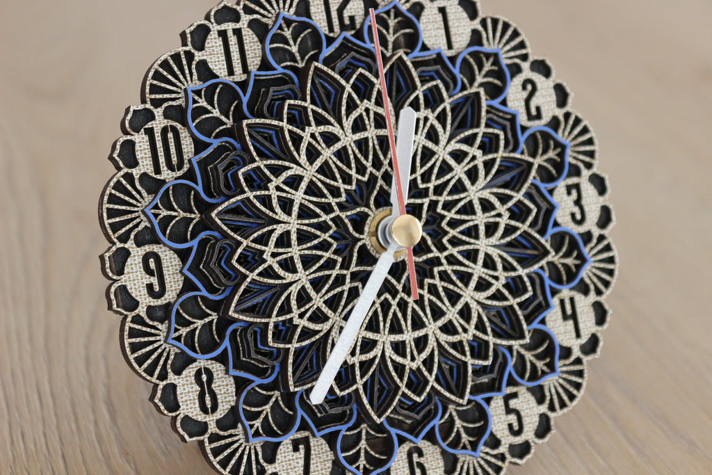 Mandala Wood Desk Clock
