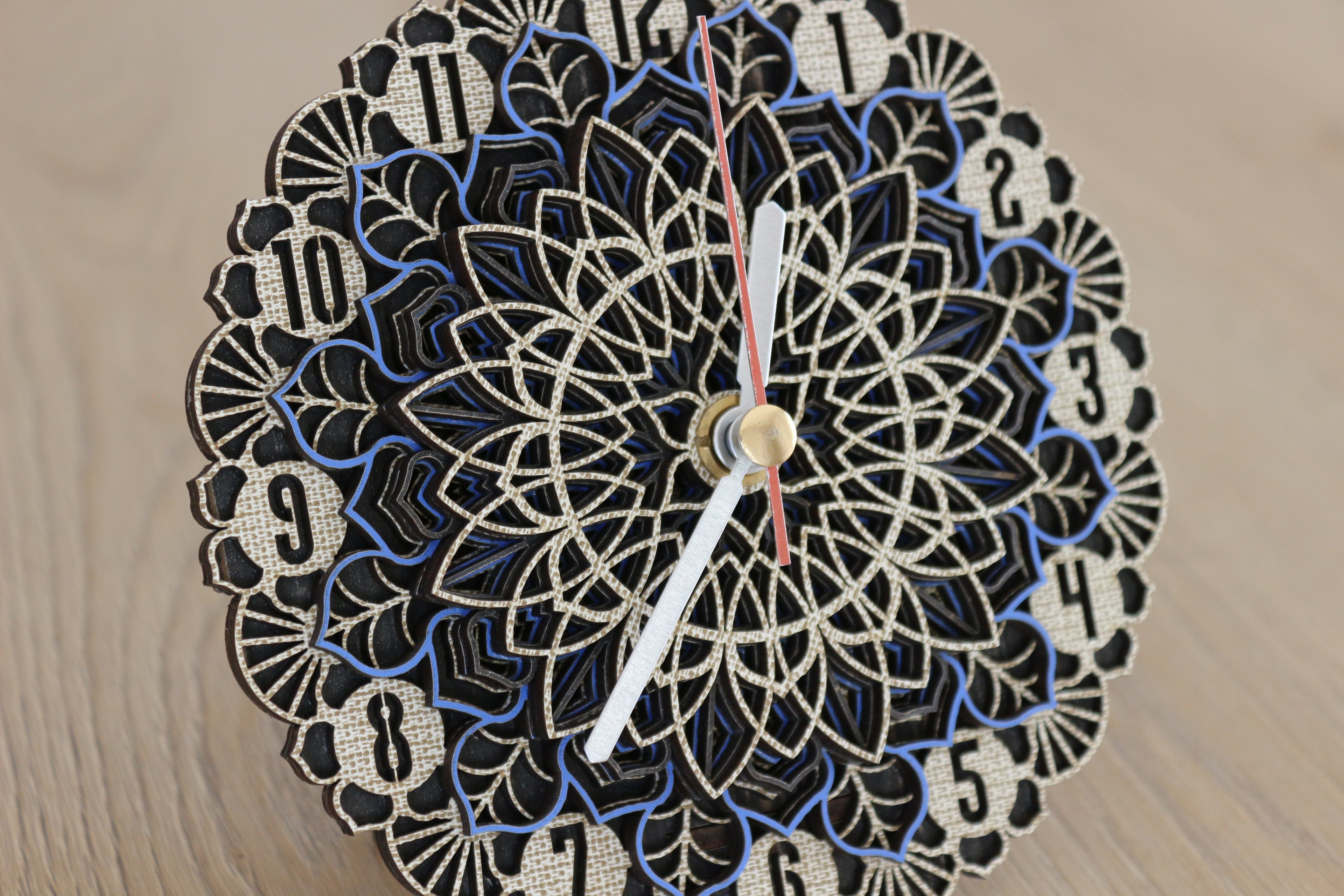 Mandala Wood Desk Clock
