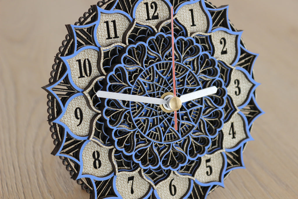 Mandala Wood Desk Clock