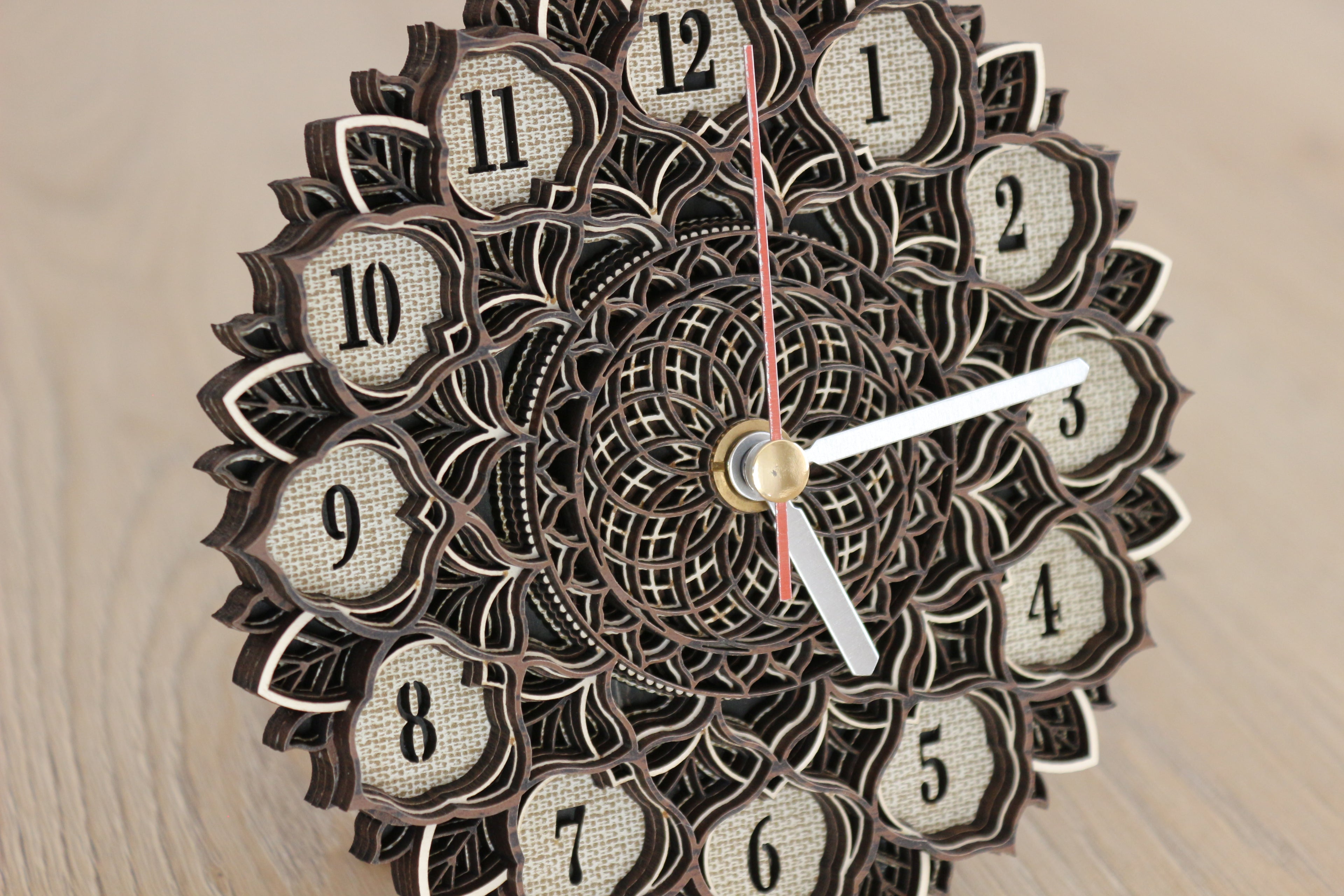 Mandala Wood Desk Clock