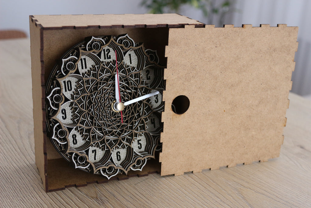 Mandala Wood Desk Clock