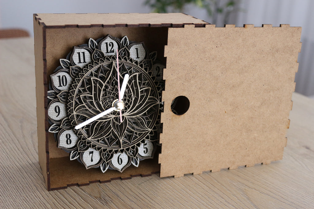 Mandala Wood Desk Clock
