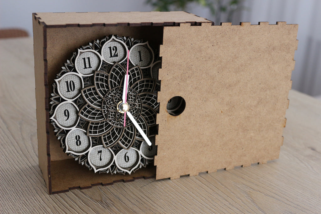 Mandala Wood Desk Clock