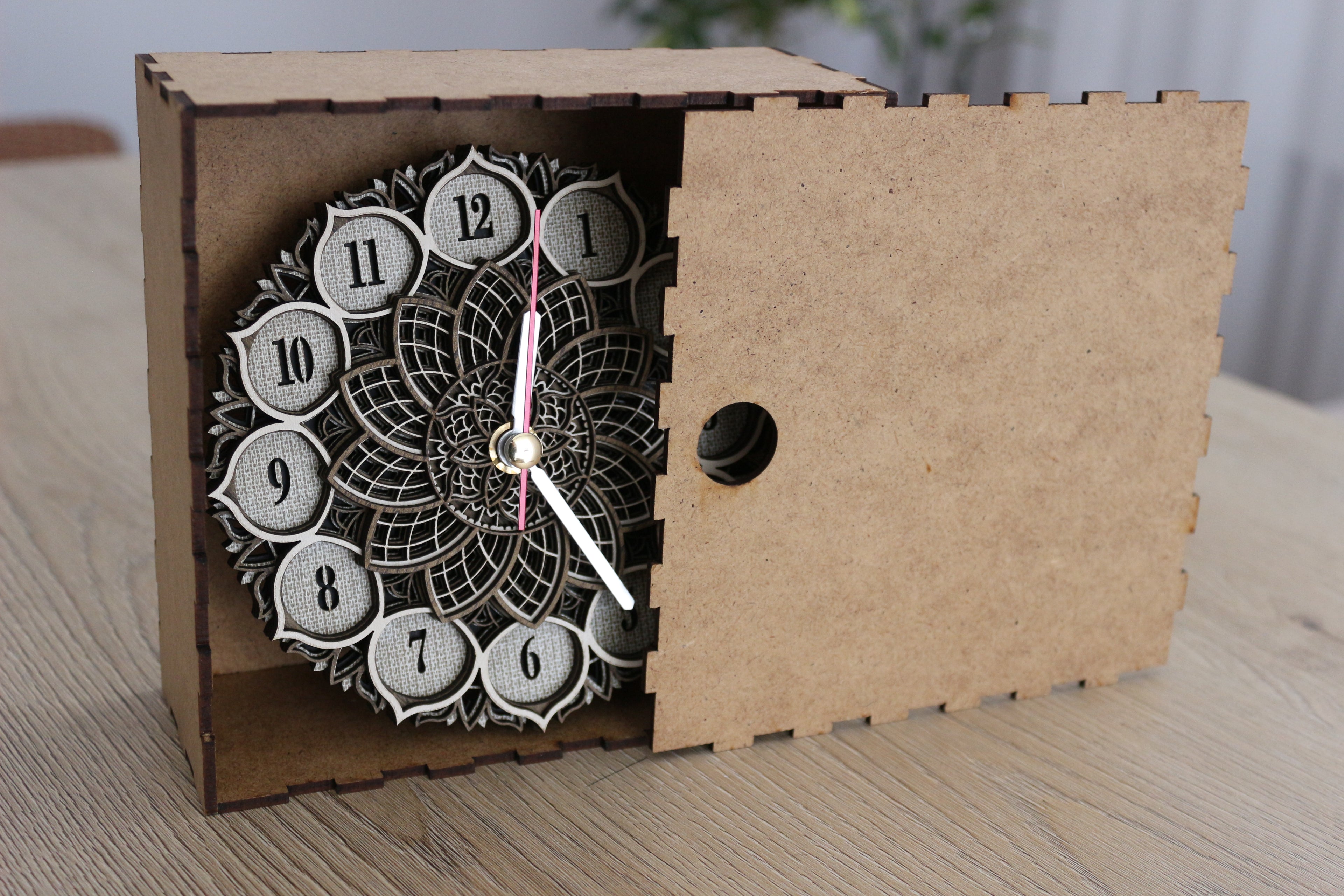 Mandala Wood Desk Clock