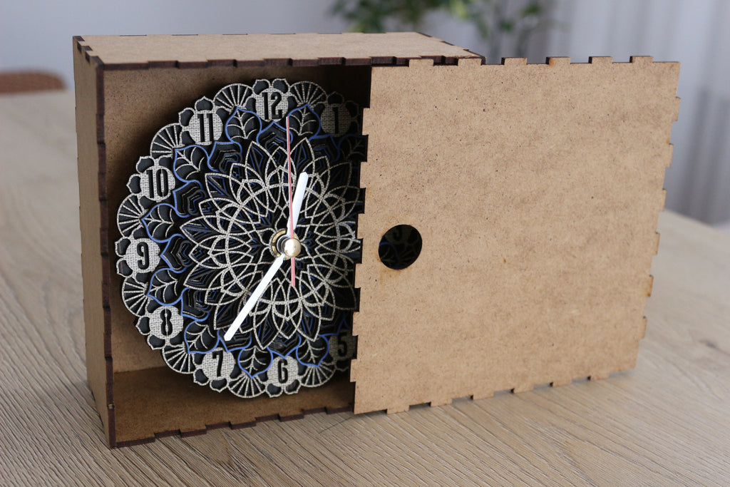 Mandala Wood Desk Clock