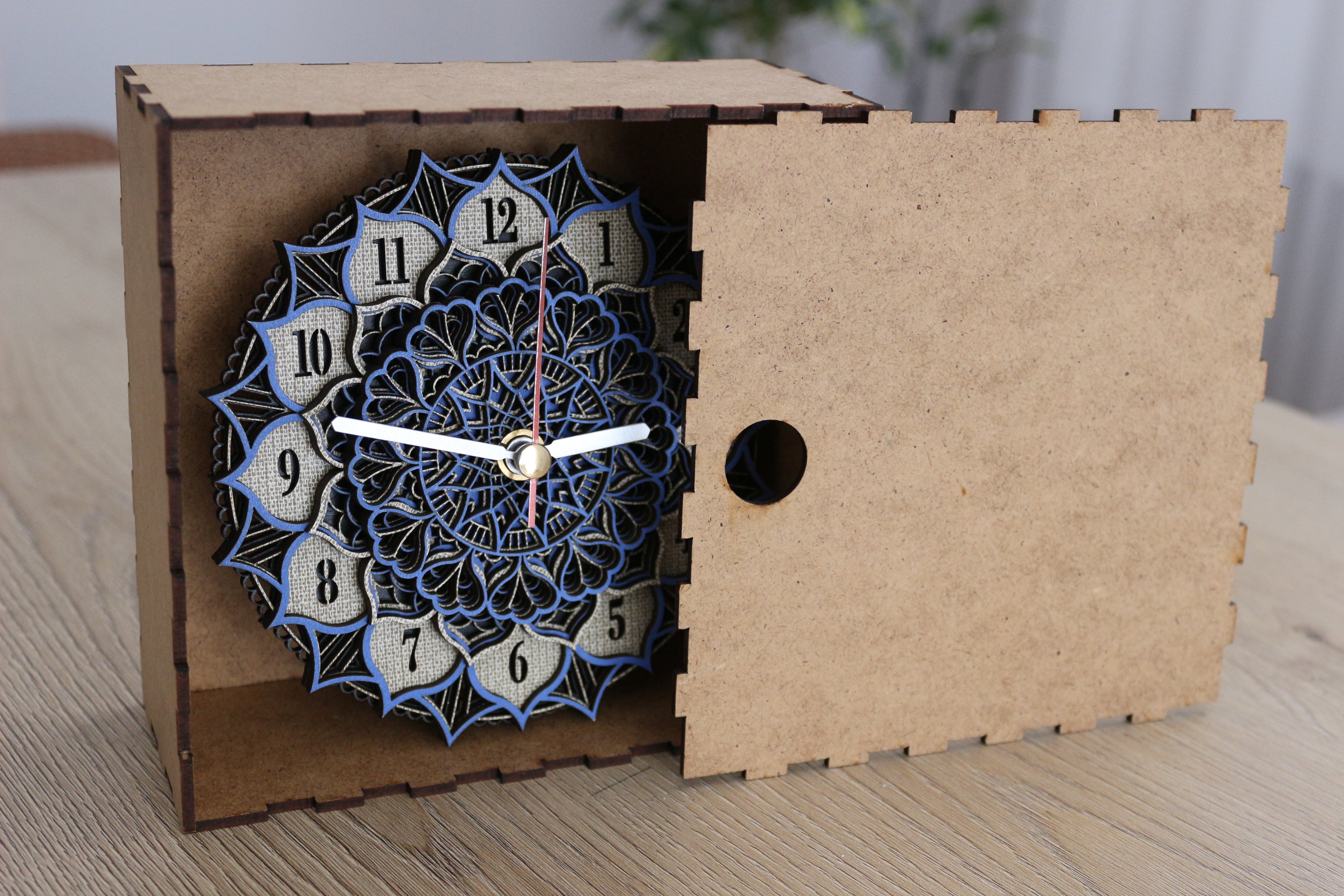 Mandala Wood Desk Clock