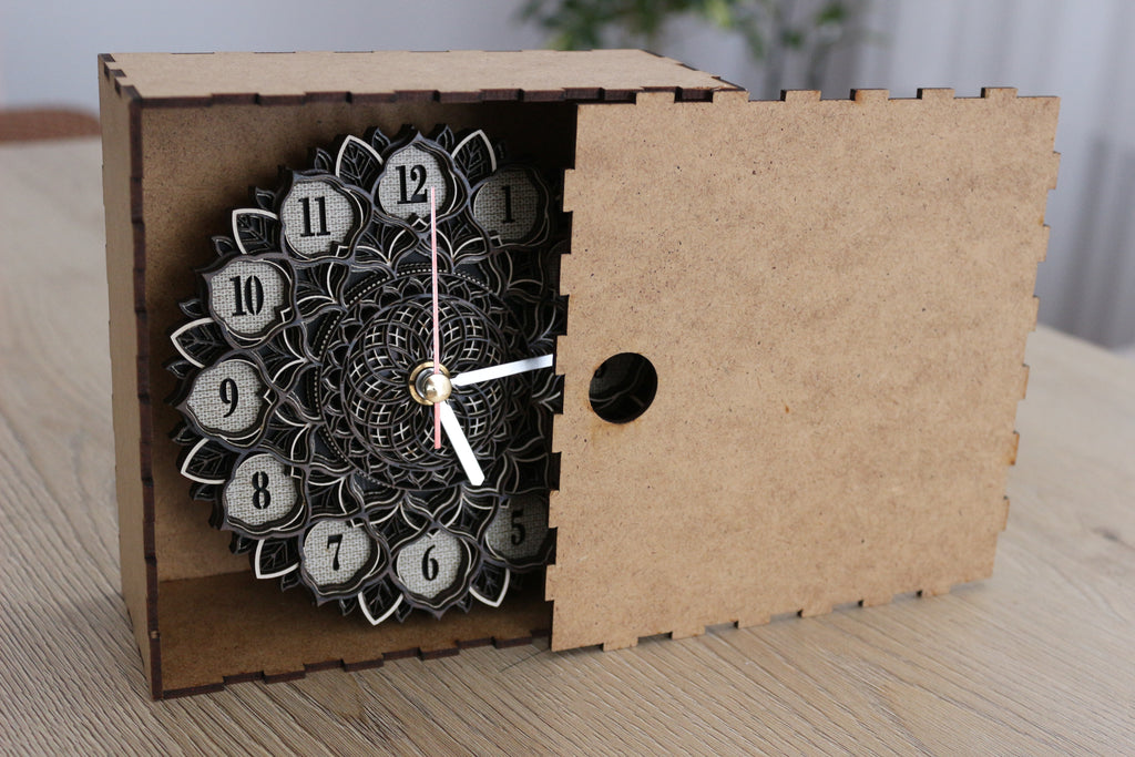 Mandala Wood Desk Clock