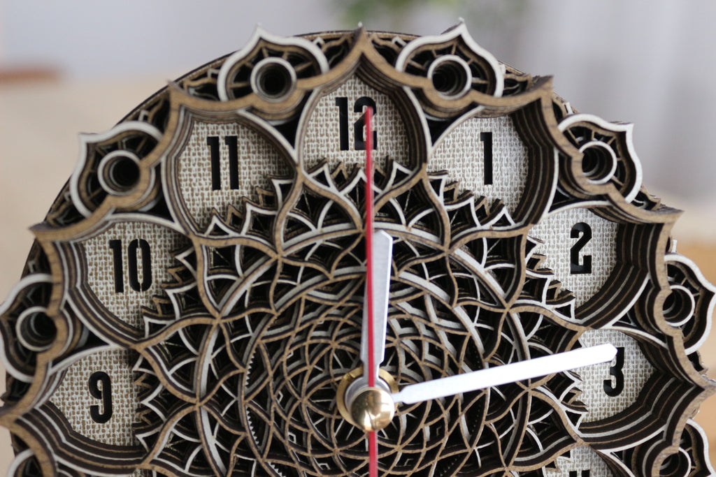Mandala Wood Desk Clock