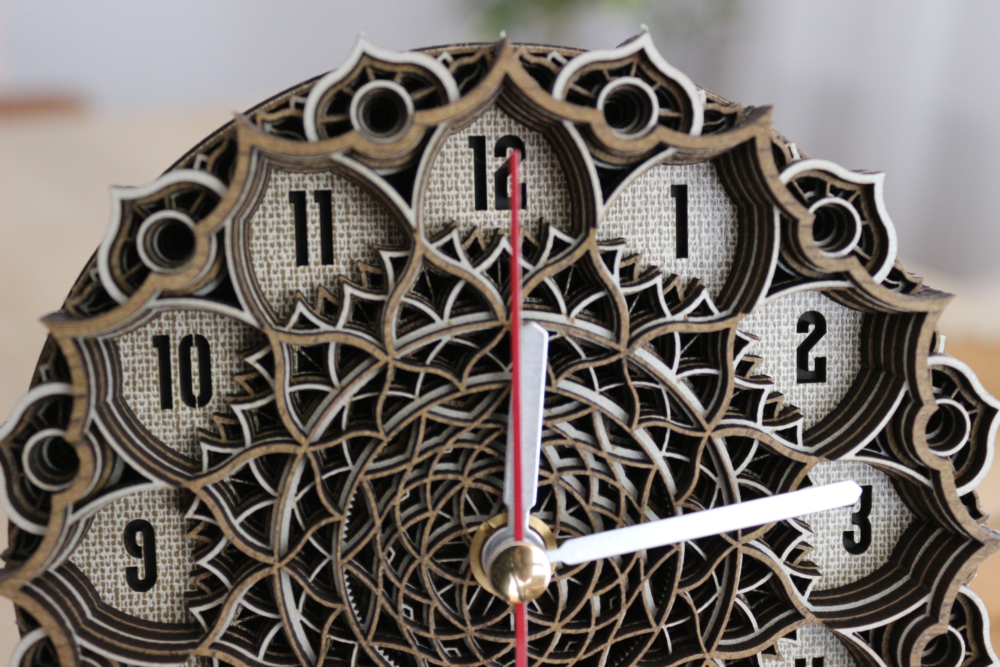 Mandala Wood Desk Clock