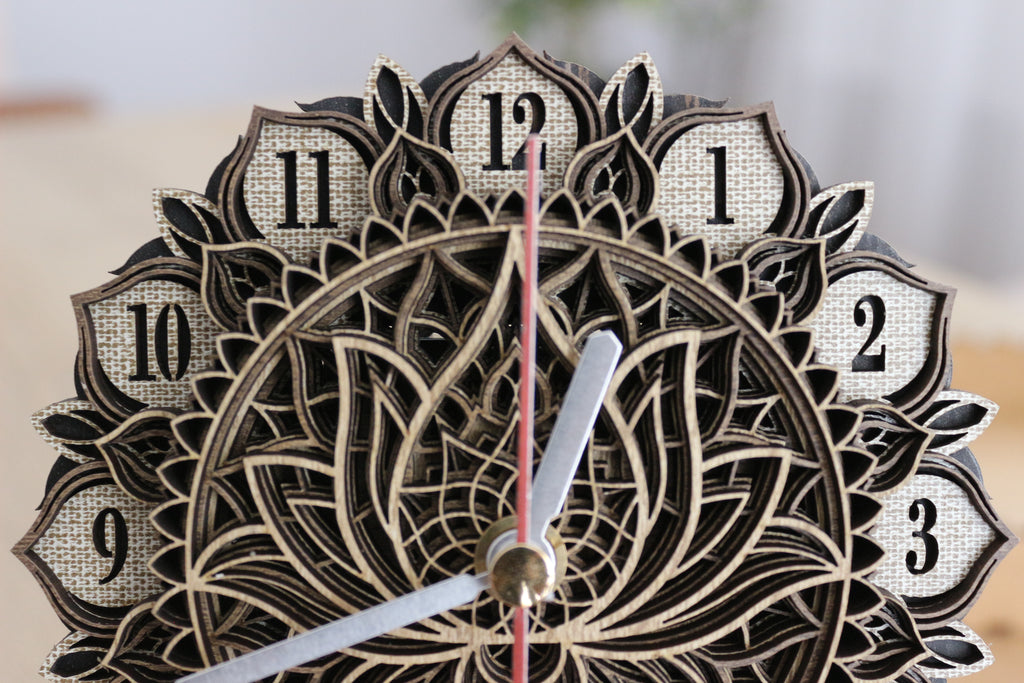 Mandala Wood Desk Clock