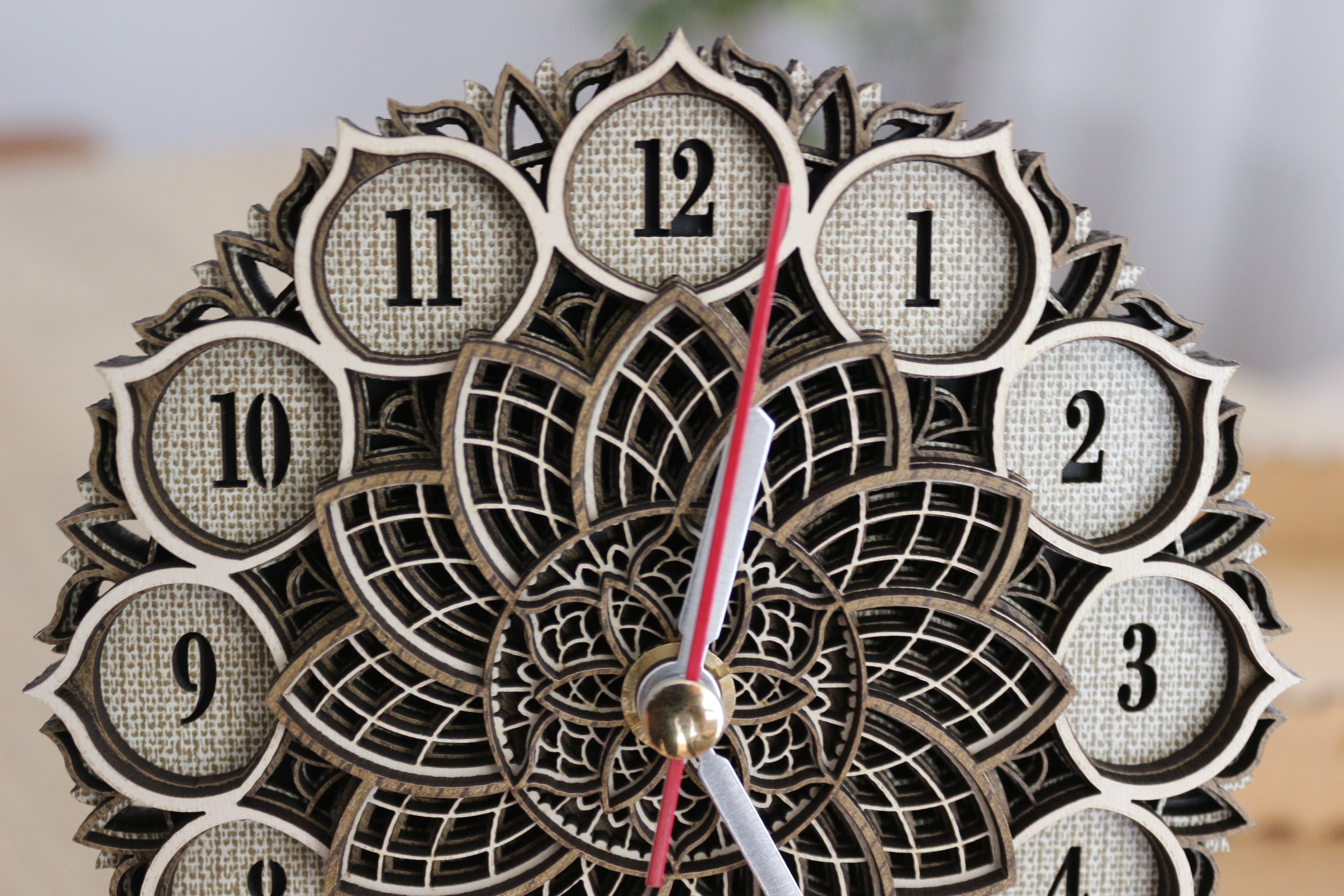 Mandala Wood Desk Clock