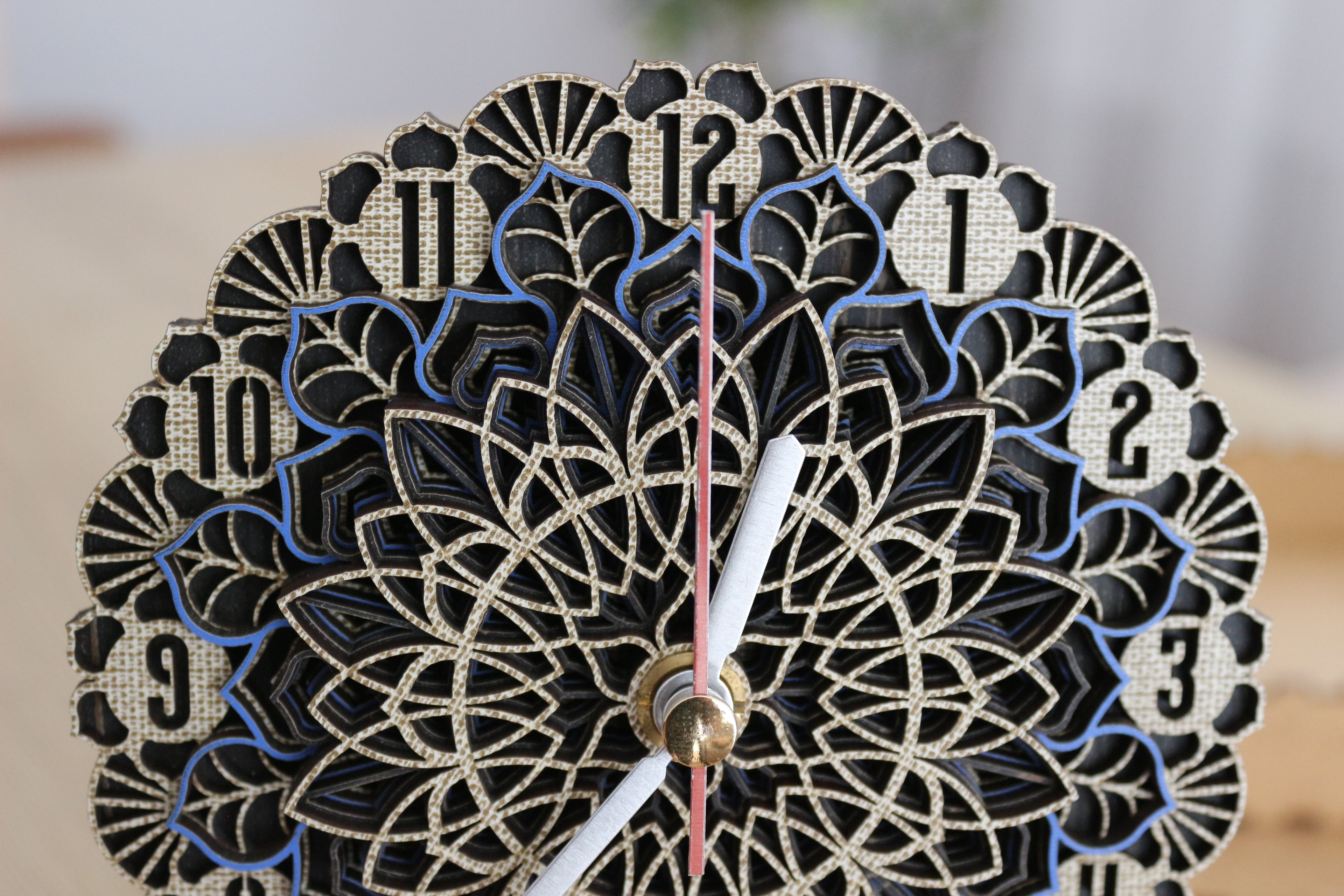 Mandala Wood Desk Clock