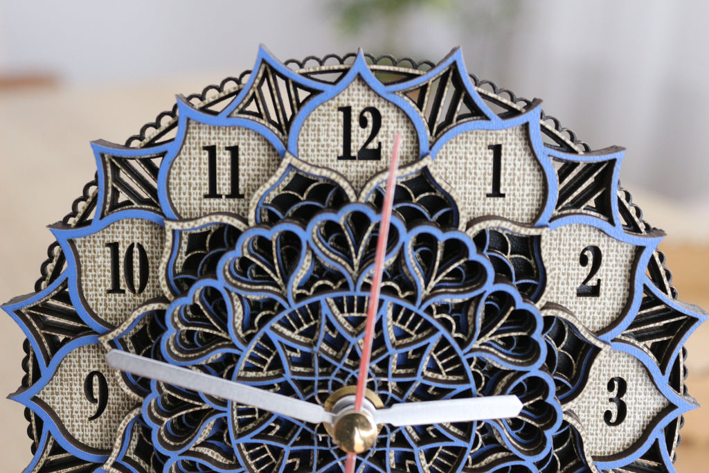 Mandala Wood Desk Clock