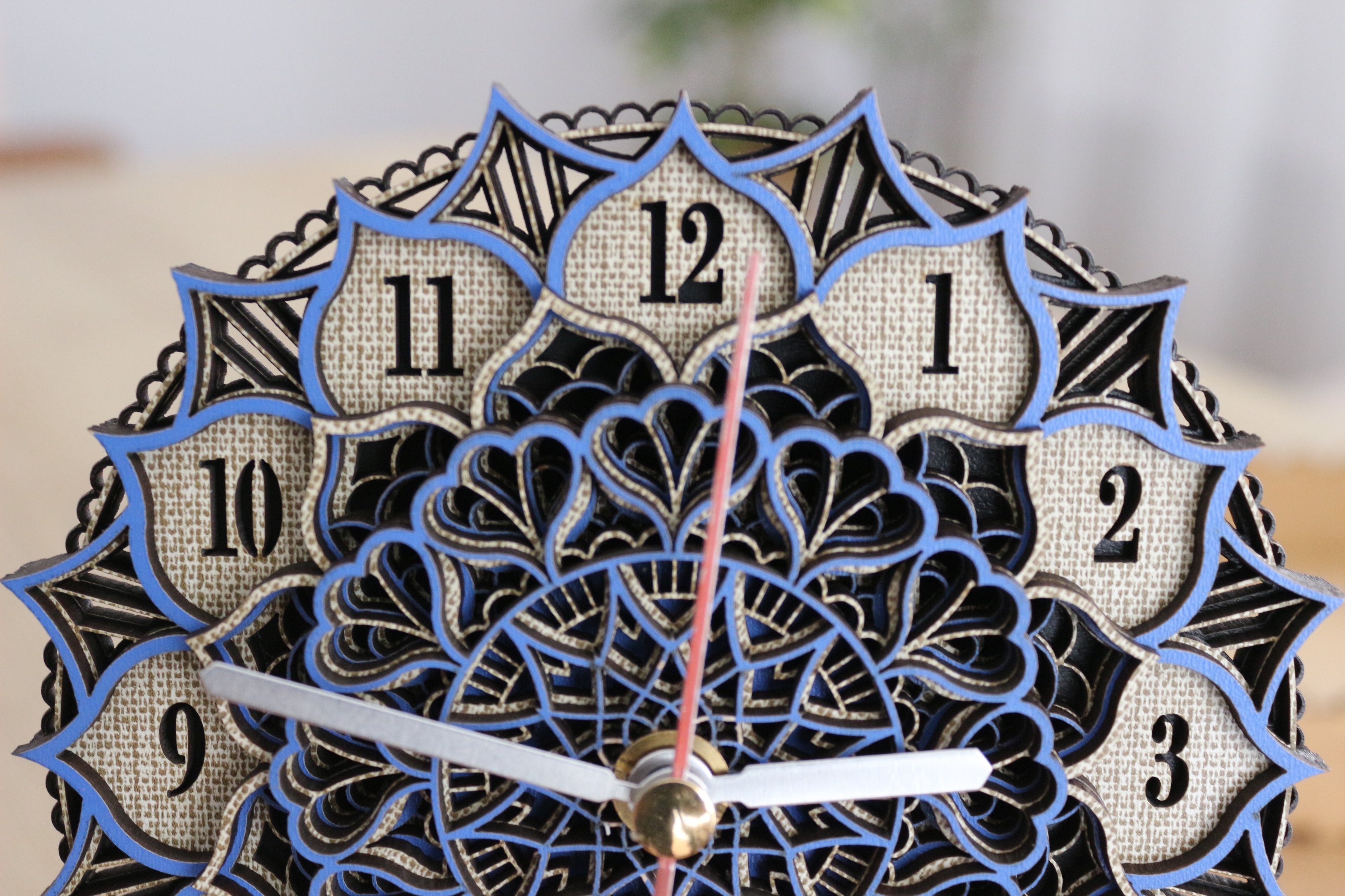 Mandala Wood Desk Clock