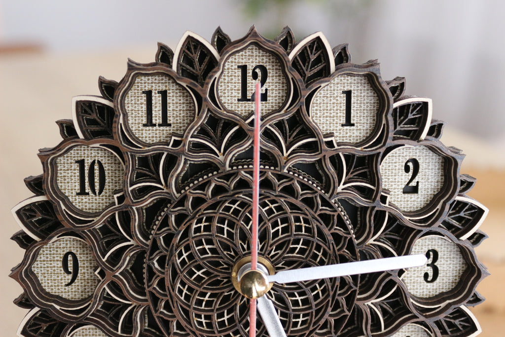 Mandala Wood Desk Clock