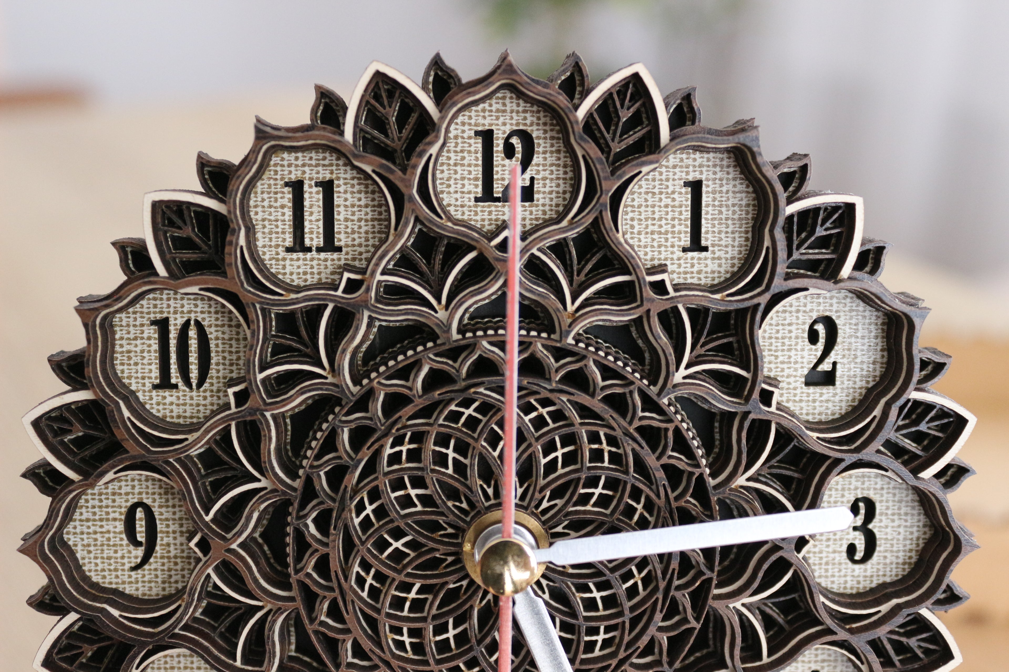 Mandala Wood Desk Clock